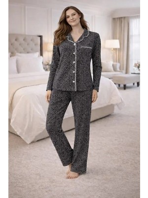 Nena Önden Düğmeli Uzun Kol Kadın Pijama Takım 14640