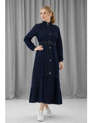 Hiramir Kadın Kemer Detaylı Denim Kot  Elbise YZ2614