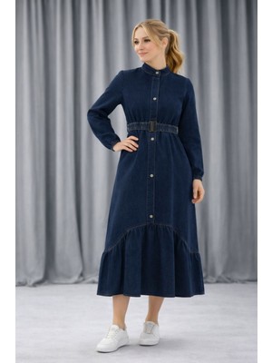 Hiramir Kadın Kemer Detaylı Denim Kot  Elbise YZ2614