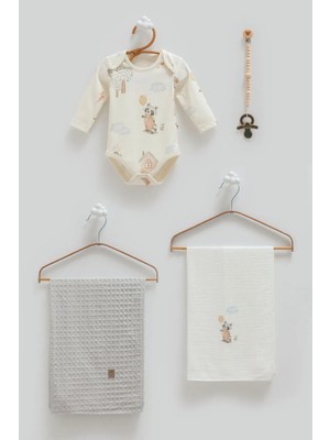 Caramell Basıc Kutulu Body Ikili Battaniye Emzik Askılı Dörtlü SET-85X90 cm - Gri - 0 - 12 Ay Gri