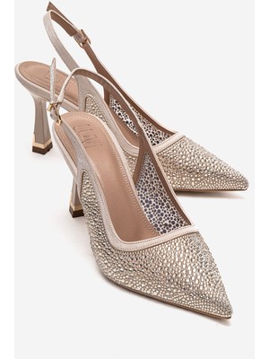 Luvi Frea Ten Altın Taşlı Kadın Topuklu Ayakkabı