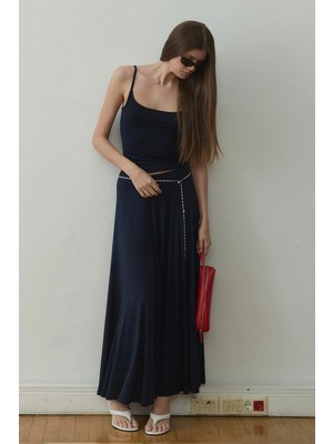 Suud Collection Lacivert Kate Dökümlü Uzun Etek