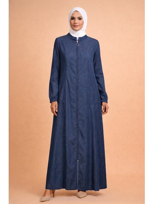 BezeXL Büyük Beden Tensel Kot Fermuarlı Ferace Lacivert