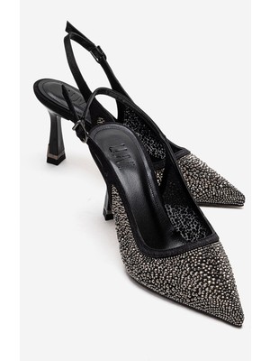 Luvi Frea Siyah Platin Taşlı Kadın Topuklu Ayakkabı