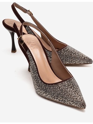 Luvi Johanna Kahverengi Altın Taşlı Kadın Topuklu Ayakkabı