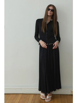 Suud Collection Siyah Kate Dökümlü Uzun Etek