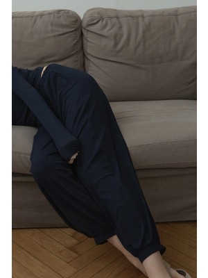 Suud Collection Lacivert Cosie Şalvar Dökümlü Pantolon