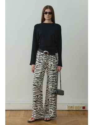 Suud Collection Beyaz Zebra Pol Pantolon