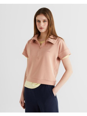 Gant Kadın Pembe Relaxed Fit Yarım Fermuarlı Kısa Kollu Sweatshirt 42526128T.603