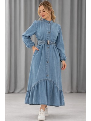Hiramir Kadın Kemer Detaylı Denim Kot  Elbise YZ2614
