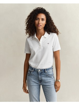 Gant Kadın Beyaz Regular Fit Logolu Polo Yaka T-Shirt 4201489.110