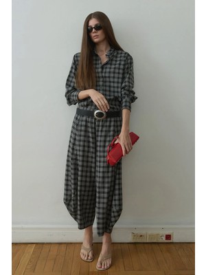 Suud Collection Füme Slone Ekose Şalvar Pantolon