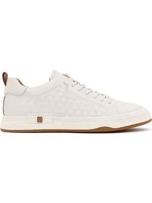 Derimod Erkek Beyaz Bağcıklı Baskılı Deri Sneaker 26SFD698618