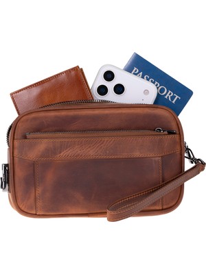 BloominBag Forge Wrist Heritage Saddle Luxe Hakiki Deri Unisex Kilitli Clutch