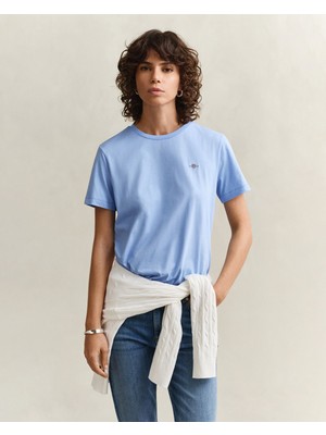 Gant Kadın Mavi Bisiklet Yaka Regular Fit Logolu T-Shirt 4200200.424
