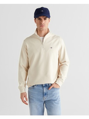 Gant Erkek Bej Relaxed Fit Yarım Fermuarlı Logolu Sweatshirt 2526142T.34