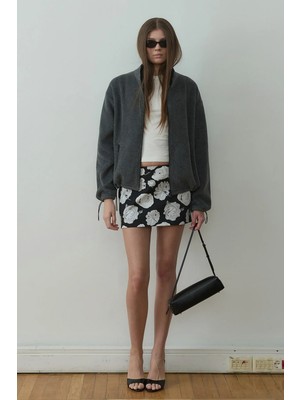 Suud Collection Siyah Rozze Düşük Bel Mini Etek