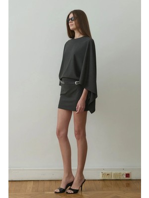 Suud Collection Füme Lola Düşük Bel Mini Etek