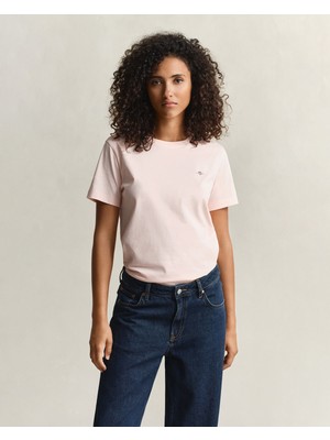 Gant Kadın Pembe Bisiklet Yaka Regular Fit Logolu T-Shirt 4200200.647