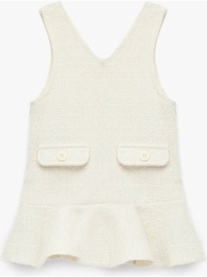Koton Ekru Kız Bebek Elbise Kolsuz V Yaka Jile Günlük Giyim İçin Şık Tasarım