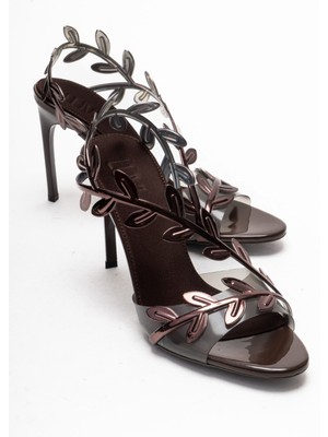 Luvi Carvellı Kahverengi Yaprak Motifli Kadın Ince Topuklu Ayakkabı