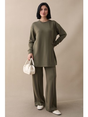 inStyle Yırtmaçlı Bağlamalı Koyu Haki Oyşo Takım