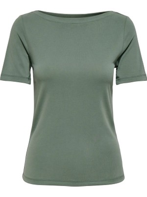 Only Kadın Kayık Yaka Yeşil T-Shirt - 15367559