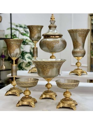 Dekor Arya Napoli̇ 7 Parça Salon Konsol Aksesuar Seti̇ Platin