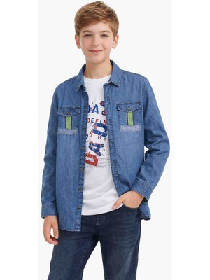 Kral Bebe Erkek Çocuk Kot Gömlek ve Baskılı Tişört Kombini