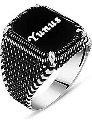 Takılingo 925 Ayar Gümüş Kişiye Özel Isimli Oniks Taşlı Erkek Yüzük