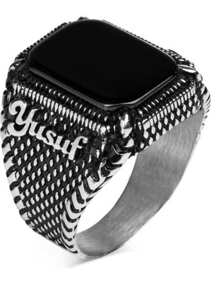 Takılingo 925 Ayar Gümüş Kişiye Özel Isimli Oniks Taşlı Erkek Yüzük