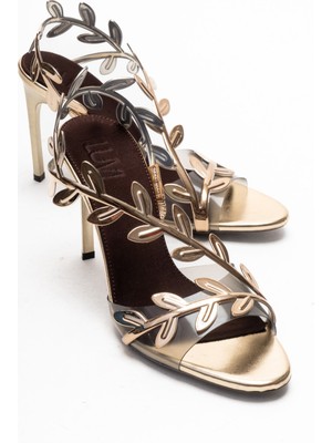 Luvi Carvellı Altın Yaprak Motifli  Kadın Ince Topuklu Ayakkabı