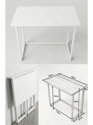 Ayz Worker Katlanır Çalışma Masası Katlanır Mutfak Masası Katlanabilir Yemek Masası Beyaz-Beyaz