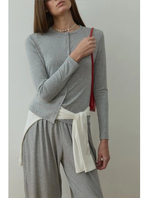 Suud Collection Gri Cosie Düğmeli Hırka