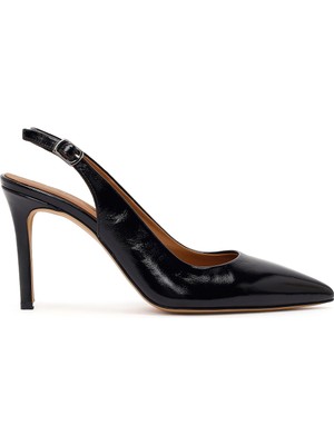 Derimod Kadın Siyah Bilekten Tokalı Arkası Açık Ince Topuklu Rugan Deri Ayakkabı 26PFD131516