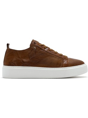 Derimod Erkek Taba Bağcıklı Kalın Tabanlı Baskılı Deri Sneaker 26SFD688326