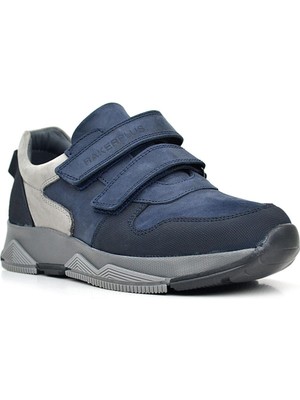 Ortopedikal 3880 Rakerplus Hakiki Deri Koyu Lacivert Gri Çocuk Sneakers Spor Ayakkabı Cırtlı