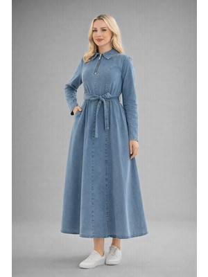 Hiramir Kadın Yarım Fermuarlı Denim Kot  Elbise YZ2615