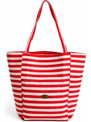 Yoyoso Çizgili Plaj Çantasıkırmızı