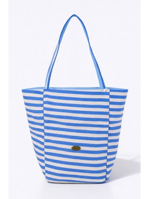 Ecrou Yoyoso Geniş Hacimli, Çift Taraflı  Mavi Çizgili Plaj Çantası