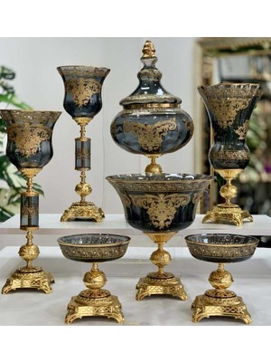 Dekor Arya Napoli̇ 7 Parça Salon Konsol Aksesuar Seti̇ Füme