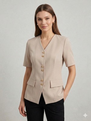 Ekol V Yaka Gold Düğmeli Ceket 1128