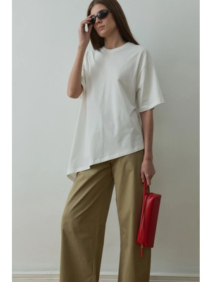 Suud Collection Ekru Asimetrik Oversize Tişört