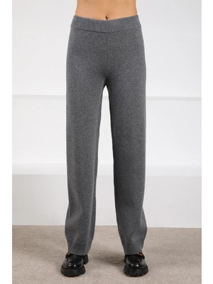 Ferraro Antrasit Yüksek Bel Cepsiz Kaşmirli Kadın Triko Pantolon