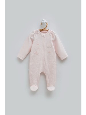 Caramell Happy Sprıng Nakışlı Fermuarlı Tulum - Pembe - 56-62 cm Pembe