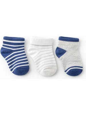 Solde 3’lü Bebek Pamuklu Günlük Çorap – Düz & Çizgili Desenli, Kaliteli