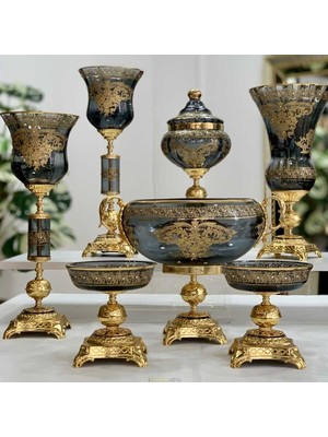 Dekor Arya 7 Parça Napoli̇ Salon Aksesuar Konsol Seti̇ Füme