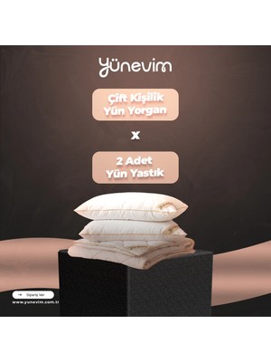 Yünevim Kış Seti | 1 Adet Çift Kişilik Yün Yorgan + 2 Adet Yün Yastık