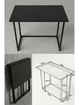 Ayz Worker Katlanır Çalışma Masası Katlanır Mutfak Masası Katlanabilir Yemek Masası Siyah-Siyah