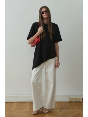 Suud Collection Siyah Asimetrik Oversize Tişört